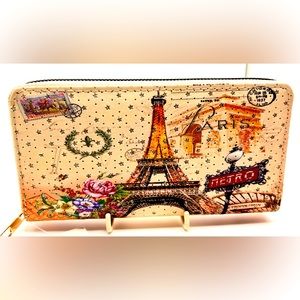 Cute Vegan Travel Wallet, Paris Theme, New w/o Tags, Multicolored, Never Used.